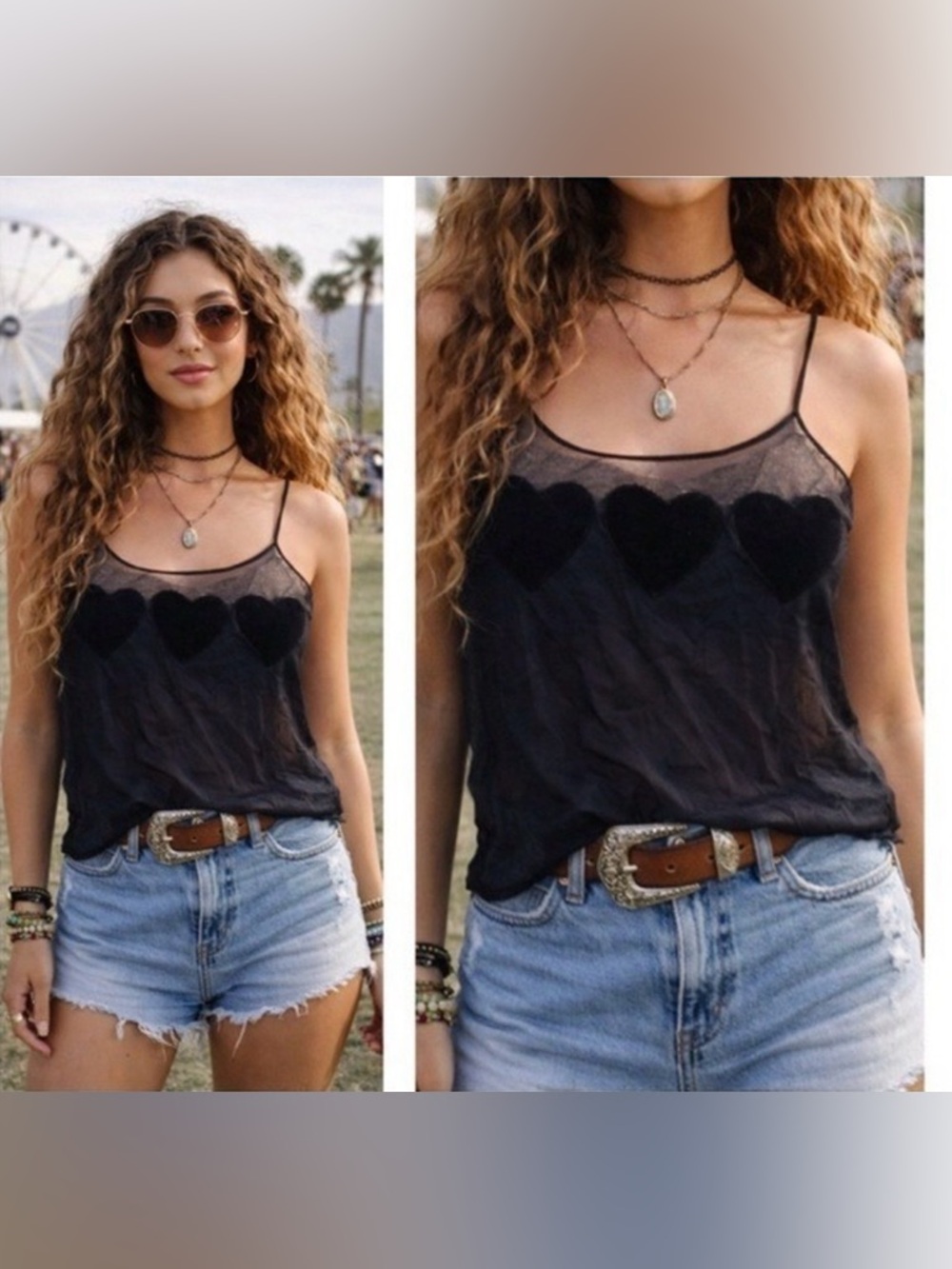 Womens 90s Y2K Sheer Mesh Heart Tank Top Small Festival Fairy Grunge Whimsigoth